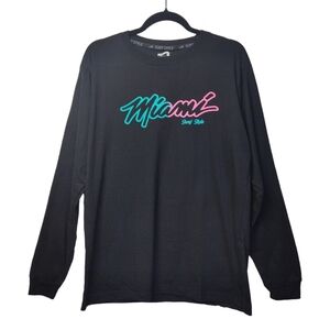Miami Surf Style Long Sleeve T-shirt Black‎ 100% Cotton Size Large Graphic Tee